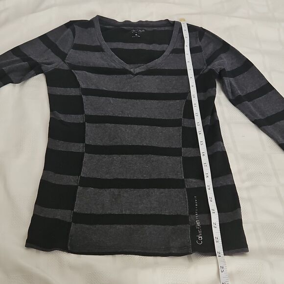 Calvin Klein Stripped Long Sleeves Cotton T-Shirt Medium Black/ Gray - Picture 10 of 16
